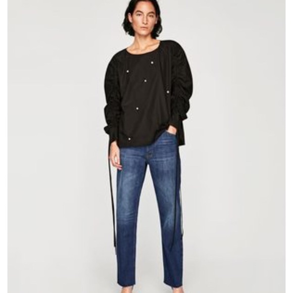 Zara Tops - Zara premium denim pearl beads blouse.Size L